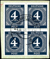 4 Pf. Ziffer, Schwarzblau Im Viererblock A. Briefstück, Fotobefund Arge Kontrollrat, Mi. 400,-, Katalog: 914b(4) BS - Andere & Zonder Classificatie