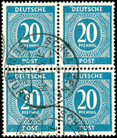 20 Pf. Ziffer, Grauultramarin Im Viererblock, Gestempelt, Fotobefund Schlegel BPP, Mi. 640,-, Katalog: 924d(4) O - Andere & Zonder Classificatie