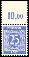 25 Pfg In A-Farbe Vom Plattenoberrand, Dieser Dgz., Tadellos Postfrisch, Bestens Gepr. A. Schlegel BPP, Mi. 60.-, Katalo - Altri & Non Classificati