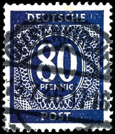 80 Pf. Ziffer, Fehlfarbe Schwärzlichviolettblau, Gestempelt, Fotobefund Arge Kontrollrat, Mi. 450,-, Katalog: 935F O - Other & Unclassified