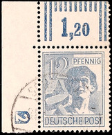 12 Pf. Arbeiter Dunkelgraublau,  Linker Obere Bogenecke Mit Druckerzeichen 2 Negativ, Gestempelt, Gepr. Schlegel BPP, Mi - Andere & Zonder Classificatie