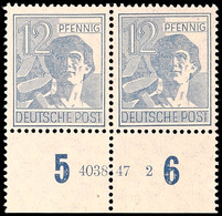 12 Pf. Arbeiter Dunkelgraublau,  Waager. Unterrandpaar Mit HAN 4038.47 2, Postfrisch, Mi. 100.-, Katalog: 947HAN ** - Other & Unclassified