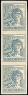 12 Pf. Arbeiter, Senkr. Ungez. 3er-Streifen, Postfrisch, Mi. 300,-, Katalog: 947U ** - Other & Unclassified