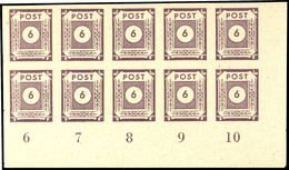 6 Pfg. Grauviolett, Waagerechter 10er- Block Aus Der Rechten Unteren Bogenecke, Postfrisch, U.a. Geprüft Findeisen BPP,  - Andere & Zonder Classificatie