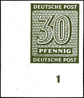 30 Pfg Ziffern Dunkelbräunlicholiv Ungezähnt Mit Linker Unterer Bogenecke Und RZ, Tadellos Postfrisch, Kabinett, Gepr. D - Andere & Zonder Classificatie