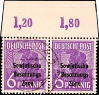 6 Pfg Dunkelviolett Im Waagerechten Platten-Oberrandpaar Nicht Durchgezähnt, Tadellos Gestempelt, Gepr. Paul BPP, 200.-, - Other & Unclassified