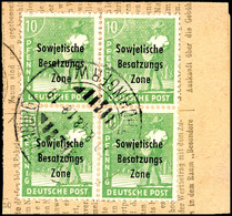 10 Pfg. Gelblichgrün Im Viererblock Auf Pracht-Paketkartenbriefstück Mit Sauberer Entwertung, Fotobefund Paul BPP: "...D - Other & Unclassified