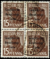 15 Pf. Schwärzlichrötlichbraun, Zentrisch Bedarfsgestempelter Viererblock, Gepr. Paul BPP, Mi. 240,-, Katalog: 187d(4) O - Andere & Zonder Classificatie