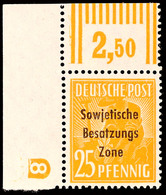 25 Pfg Aus Der Bogenecke Oben Links Mit Druckerzeichen "8", Tadellos Postfrisch, 200.-, Katalog: 191DZ ** - Other & Unclassified