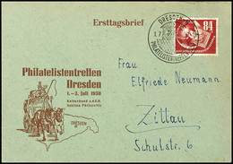 84 + 41 Pfg Briefmarkenausstellung DEBRIA Auf FDC Mit SST "DRESDEN-N / PHILATELISTENTREFFEN 1.7.50", Nach Zittau Adressi - Andere & Zonder Classificatie