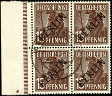 15 Pf. Schwarzaufdruck, Gest. Randvierer-Block, Ungefaltet, Gepr. Schlegel BPP, Mi. 320,- +, Katalog: 6 O - Andere & Zonder Classificatie