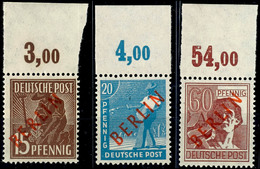 15, 20 Und 60 Pf. Rotaufdruck Je Oberrand Platte Ndgz. Tadellos Postfrisch, 20 Pf. Tiefst Gepr. Schlegel BPP, Mi. 140,-- - Other & Unclassified