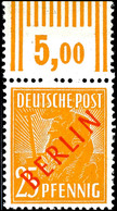 25 Pf. Rotaufdruck Oberrand Walze Tadellos Postfrisch, Tiefst Gepr. Schlegel, Mi. 500,--, Katalog: 27 W OR ** - Sonstige & Ohne Zuordnung