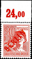 30 Pf Rotaufdruck Oberrand Platte Ndgz. Tadellos Postfrisch, Mi. 350,--, Katalog: 28 P ORndgz. ** - Sonstige & Ohne Zuordnung