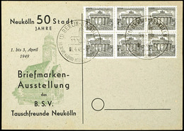 1 Pfennig Berliner Bauten, Sechserblock Auf Blanko-Karte Mit Entwertung "BERLIN NEUKÖLLN 1.4.49", Bogenfelder 1 - 3 Und  - Other & Unclassified