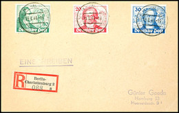 10 - 30 Pfg. Goethe Auf Portogerechtem R-Brief Von "BERLIN-CHARLOTTENBURG 15.8.49" Nach Hamburg Mit Ankunftsstempel, Lei - Other & Unclassified