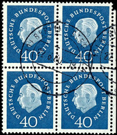 40 Pf. Heuss Im Viererblock, Zentr. Gestempelt, Kurzbefund Schlegel BPP, Mi. 400,-, Katalog: 185(4) O - Andere & Zonder Classificatie