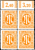 8 Pfg AM-Post, Deutscher Druck, Mit Plattenfehler I Im Oberrand-4er-Block Mit Normalmarken, Tadellos Postfrisch, Unsigni - Other & Unclassified