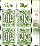 30 Pfg AM-Post, Deutscher Druck, Eckrand-4er-Block Mit Roter Bogenrandzählnummer "6040", Tadellos Postfrisch, Unsigniert - Other & Unclassified