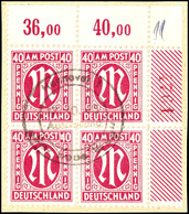 40 Pf. Magenta, Rechter Oberer Eckrandviererblock Mit Roter 4stelliger Kontrollnummer A. Tadellosem Briefstück, Fotoatte - Other & Unclassified