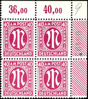 40 Pfg AM-Post, Deutscher Druck, Eckrand-4er-Block Mit Roter Bogenrandzählnummer "08495", Tadellos Postfrisch, Fotoattes - Andere & Zonder Classificatie