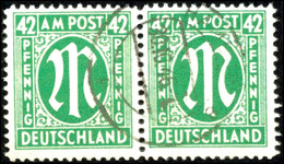 42 Pf. Grün, D-Zähnung, Waager Paar, Tadellos, Gest., Kurzbefund Schlegel BPP, Mi. 300,-, Katalog: 31Dz O - Other & Unclassified