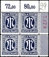 80 Pfg AM-Post, Deutscher Druck, Eckrand-4er-Block Mit Roter Bogenrandzählnummer "7379", Tadellos Postfrisch, Unsigniert - Andere & Zonder Classificatie