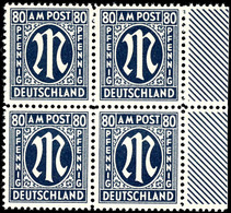 80 Pf. Schwarzblau, Tadellos Postfrischer Randviererblock, Fotoattest Hettler BPP "echt Und Einwandfrei", Mi. 720,-, Kat - Other & Unclassified
