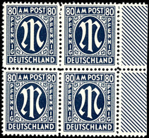 80 Pf. Schwarzblau, Tadellos Postfrischer Randviererblock, Fotoattest Hettler BPP "echt Und Einwandfrei", Mi. 720,-, Kat - Andere & Zonder Classificatie