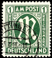 1 Reichsmark AM-POST Dunkelgraugrün, Gestempelt "GÖTTINGEN ..5.3.46", Tadellos, Gepr. Schlegel A. BPP, Mi. 550.-, Katalo - Andere & Zonder Classificatie