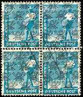 20 Pf. Arbeiter Grünlichblau, Netzaufdruck, Viererblock, Gepr. Arge Kontrollrat, Mi. 400,-, Katalog: 43IId O - Other & Unclassified