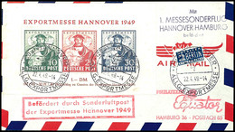 Hannover-Messeblock Auf Sonderflug-FDC Mit Entsprechendem Sonderstempel "HANNOVER 22.4.49", Tadellos, Dekorativer Beleg, - Other & Unclassified
