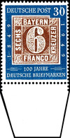 30 Pf "100 Jahre Briefmarken" Mit Plattenfehler I ("0" Beschädigt) Tadellos Postfrisch Vom Unterrand, Mi. 350,--, Katalo - Andere & Zonder Classificatie