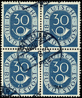 30 Pf. Posthorn, Tadelloser Viererblock, Ungefaltet, Gestempelt, Mi. 400,-, Katalog: 132(4) O - Other & Unclassified