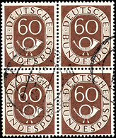 60 Pfg Posthorn, Viererblock, Rundgestempelt, Selten Einheit, Mi. 500.-, Katalog: 135(4) O - Andere & Zonder Classificatie