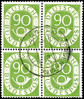 90 Pf. Posthorn, Tadelloser Viererblock, Ungefaltet, Zentrisch Gestempelt, Mi. 800,-, Katalog: 138(4) O - Andere & Zonder Classificatie