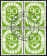 90 Pfg Posthorn, Viererblock, Zentrisch Gestempelt Mit Rundstempelentwertung, Seltene Einheit, Mi. 800.-, Katalog: 138(4 - Sonstige & Ohne Zuordnung