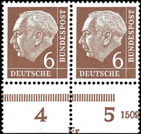 6 Pfg Heuss Mit Wz. 4Z, Waagerechtes Paar Mit Unterrand Und Druckerzeichen "Fr" Sowie Teil-HAN "1509"(354), Tadellos Pos - Other & Unclassified