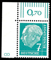 7 Pfg Heuss Mit Linker Oberer Bogenecke Und Druckerzeichen "8" (Pos. 2a), Tadellos Postfrisch, Unsigniert, Kabinett, Kat - Other & Unclassified