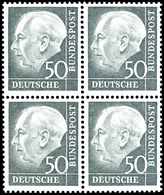 50 Pfennig U. 60 Pfennig Heuss, Postfrische 4er - Blocks, Fotoattest Schlegel A. BPP, Mi. 1.840.-, Katalog: 189,190 ** - Andere & Zonder Classificatie