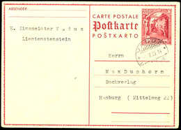 1931, 20 Rp. Ganzsachenkarte Schloss Vaduz Ohne Bild Von "VADUZ 1.V.35" Nach Hamburg / Deutschland, Etwas Bügig, Mi. 200 - Sonstige & Ohne Zuordnung