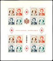 1951, Rotes Kreuz Blockpaar Mit Aufdruck, Gezähnter Block Mit Winziger Haftspur, Mi. 800,-, Katalog: Bl.4 A/B ** - Other & Unclassified