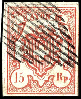 1852, 15 Rp. Rayon III, Große Wertziffer, Type 1, Farbfrisches Und Vollrandiges Kabinettstück Mit Entwertung Durch Schwa - Sonstige & Ohne Zuordnung