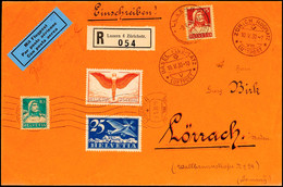 75 C. Flugpost Ikarus Und 25 C. Flugpost Doppeldecker Zusammen Mit 10 Und 15 C. Tell Auf Auslands-Luftpost-R-Brief Von " - Andere & Zonder Classificatie