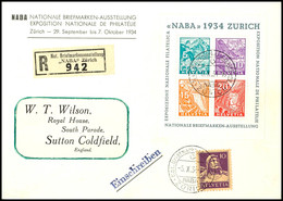 Blockausgabe "Naba 1934 Zürich" Auf Ausstellungs-R-Brief Mit Zusatzfrankatur Nach Coldfield/England, Rücks. Ankunftspl., - Andere & Zonder Classificatie