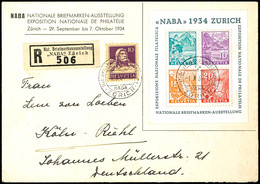 1934, Blockausgabe "Naba 1934, Zürich" In Mischfrankatur Mit 10 C. Freimarke Als Tarifgerechtes Porto Auf R-Brief Von "Z - Sonstige & Ohne Zuordnung
