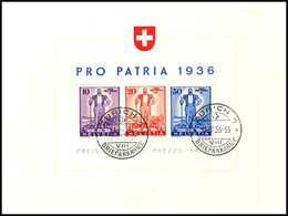 Block-Ausgabe "Pro Patria 1936", Sauber Rundgestempelt "ZÜRICH 1 BRIEFANNAHME I. XI.36", Mi. 250.-, Katalog: Bl.2 BS - Sonstige & Ohne Zuordnung