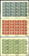 1938, 3 - 5 Fr. Symbole Der Demokratie Mit Weißer Rückseite, Originalbogen Zu 25 Marken, 3 Werte Komplett, Tadellos Gest - Sonstige & Ohne Zuordnung