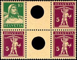 1921, 10 Rp. Tellbrust Grün Und 5 Rp. Tellknabe Rotlila, Zwei Waagerechte Zusammendrucke Mit Zwischensteg Mit Großer Loc - Zusammendrucke