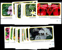 2010, Dienstmarken, Kompletter Satz "Blumen" Zu 18 Werten Mit Aufdruck O.H.M.S., Tadellos Postfrisch, Mi. 100.-, Katalog - Cookeilanden